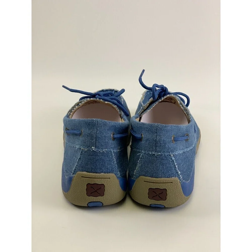 Twisted X Boat Shoe Driving Moc Toe Denim‎ Canvas Blue Laces MDM0052 Mens 11.5